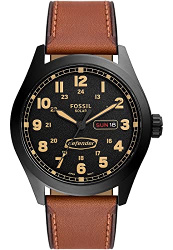 Fossil Defender Uhr für Herren, Solarbetrieben mit Edelstahl- oder Lederarmband, Braun, 46MM von Fossil