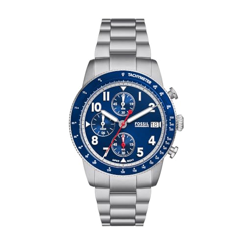 Fossil Sport Tourer uhr für Herren, Chronographenwerk mit Edelstahl- oder Lederarmband, Blau, 42MM von FOSSIL
