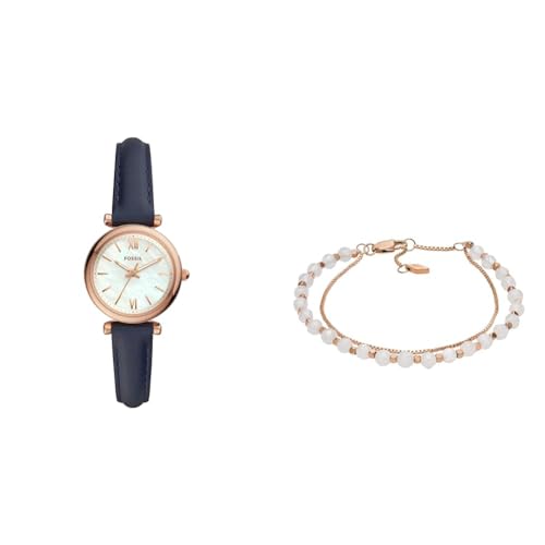 Fossil Women's Blue Leather Watch and Rose-Gold Stainless Steel Bracelet, Set von Fossil