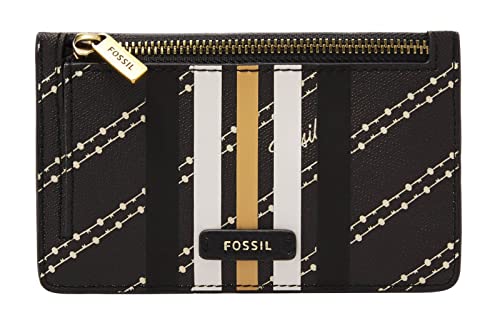 Fossil Brieftasche für Frauen Logan, Bedrucktes PVC/Polyurethan Kartenetui schwarz 13.8cm L x 0.4cm B x 8.5cm H SL6333104 von Fossil