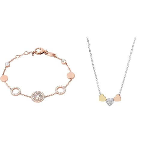 Fossil Women's Rose-Gold Bracelet and Multicolor Necklaces, Stainless Steel, Set von Fossil