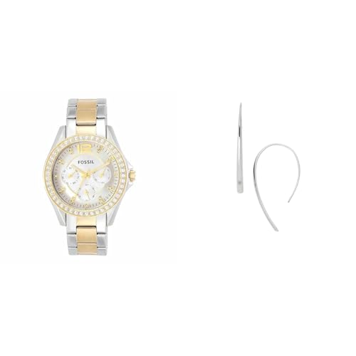 Fossil Women's Watch and Earrings, Silver-Tone Stainless Steel, Set von Fossil