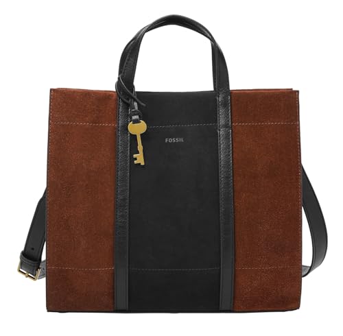 Fossil Tasche für Damen Carmen, Wildleder/Wildleder, Ökoleder, Polyurethanbesatz Shopper braun/schwarz 30,81 cm L x 12,07 cm B x 26,37 cm H ZB1362199 von Fossil