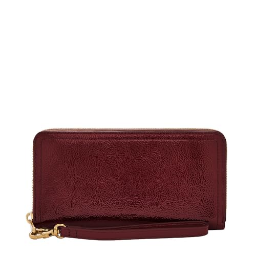 Fossil Zip Around Clutch Logan für Damen Knitteroptik Lackleder, SL10016631 von Fossil