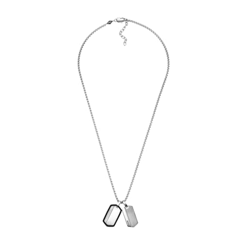 FOSSIL Herrenhalskette aus Edelstahl mit Karabinerverschluss Dog tag, Silber und Schwarz von Fossil
