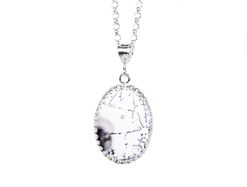 Dendriten Opal Halskette in Sterling Silber - Schwarz Und Weiß Schmuck Anhänger Mit Kette von FossilPhilosophy