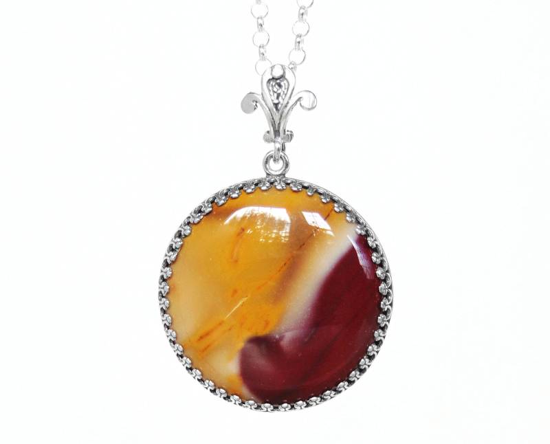 Mookait Halskette - Sterling Silber Rot Und Gelb Anhänger Mit Kette von FossilPhilosophy