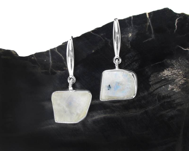 Regenbogen Mondstein Ohrringe in Sterling Silber - Juni Geburtsstein Rohstein Schmuck von FossilPhilosophy