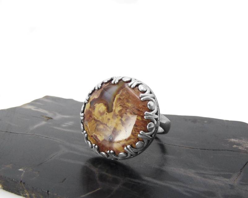 Versteinertes Holz Ring in Sterling Silber - Fossil Schmuck Verstellbarer von FossilPhilosophy