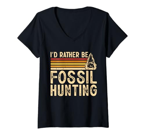 Damen I'd Rather Be Fossil Hunting T-Shirt mit V-Ausschnitt Damen I'd Rather Be Fossil Hunting T-Shirt mit V-Ausschnitt von Fossilienjäger Geschenke Paläontologie Fossilien