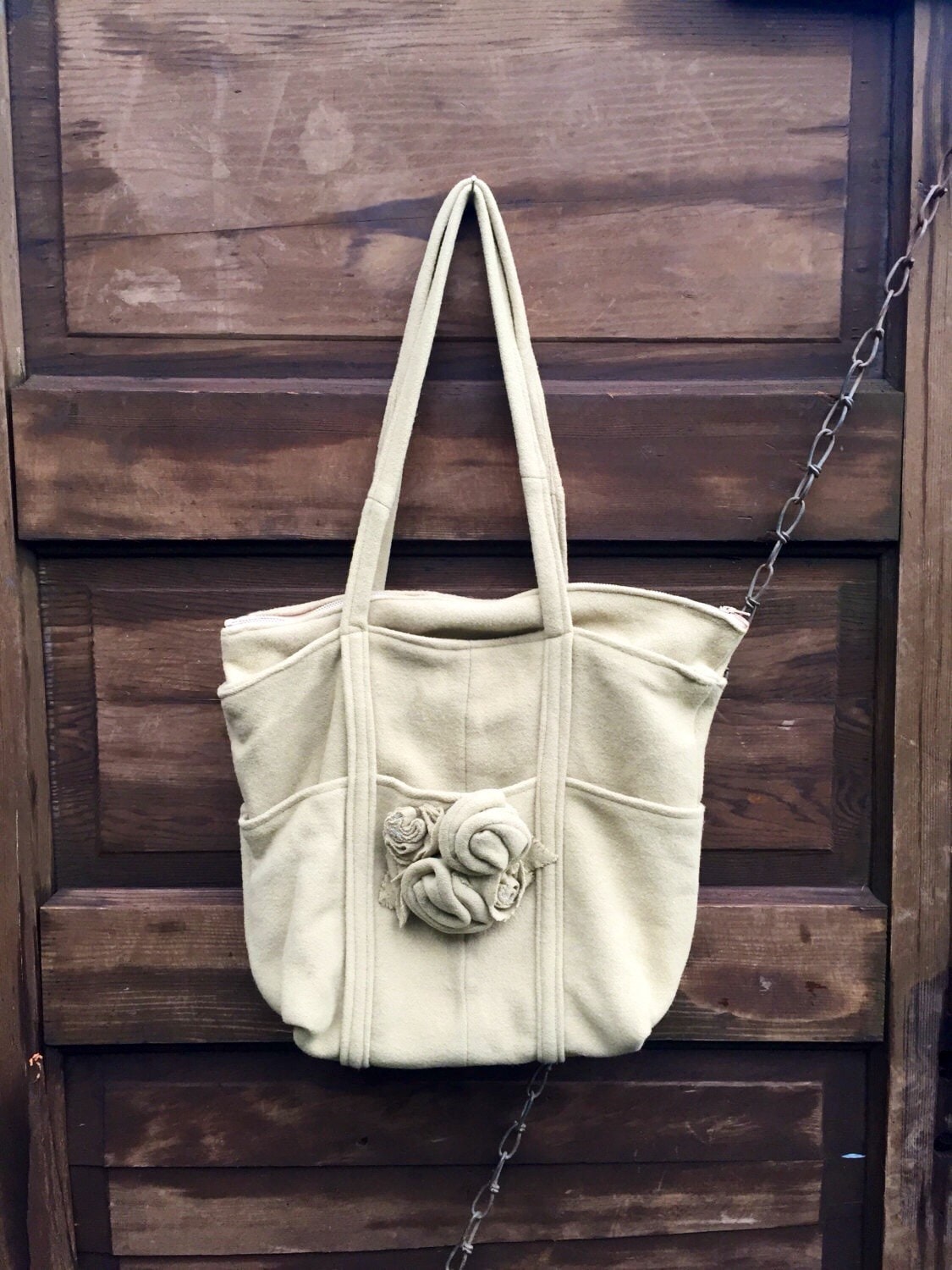 Vintage 60Er/70Er Jahre Beige Filz Top Griff Flapper Geldbörse von FossilizedFeather