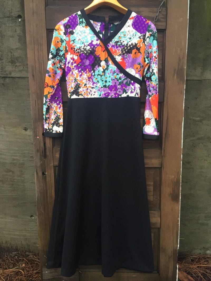 Vintage 60Er Langarm Metallic Floral Mod Maxi Kleid Von Toni Todd Größe Large von FossilizedFeather