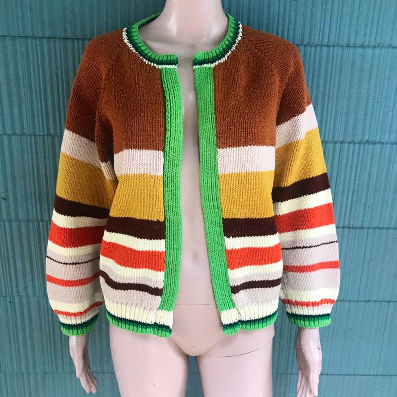 Vintage 60Er Mod Bunt Gestreifte Strick Offene Strickjacke Robe Pullover Größe Medium von FossilizedFeather