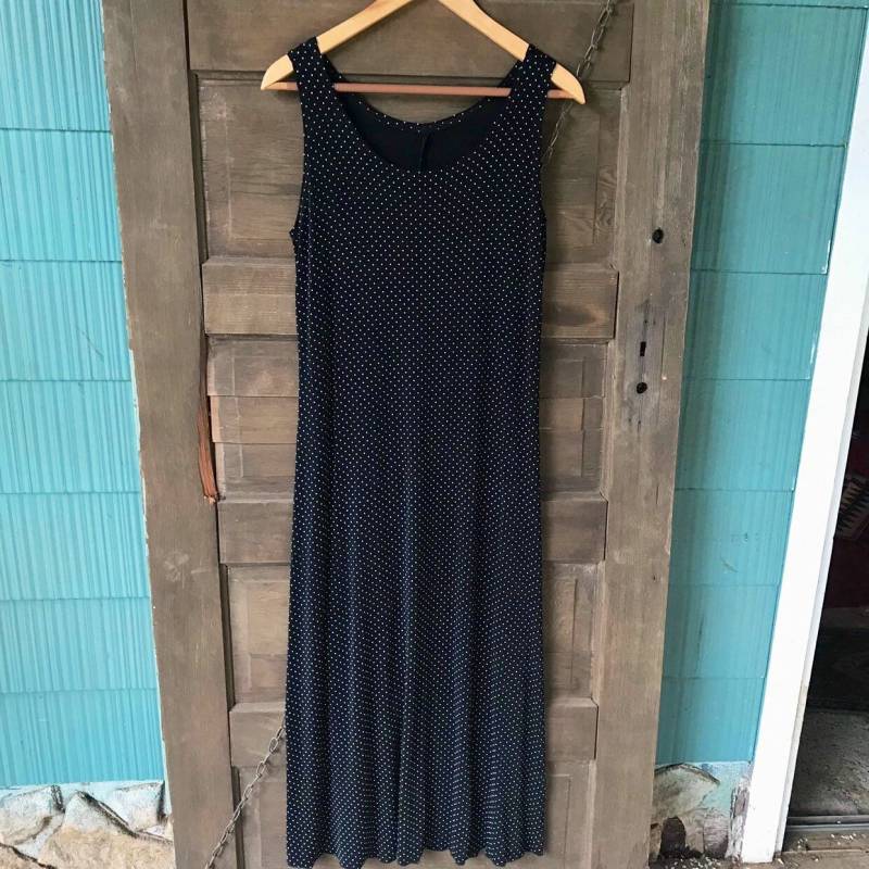 Vintage 80Er/90Er Schwarz Und Weiß Polka Dot Stretch Tank Maxi Kleid von FossilizedFeather