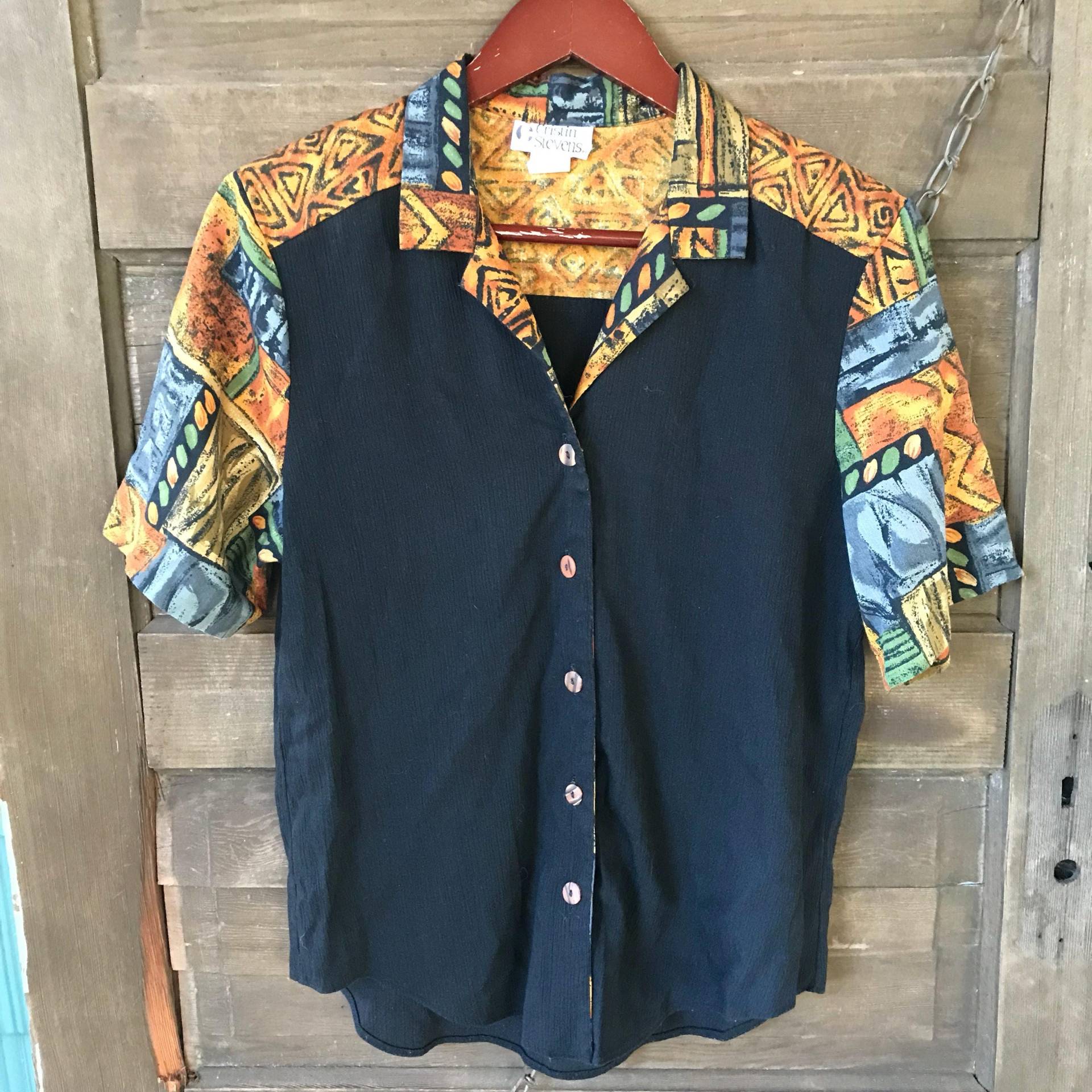 Vintage 80Er Jahre Abstraktes Southwest Print Button Down Shirt Von Cristin Stevens Größe Medium von FossilizedFeather