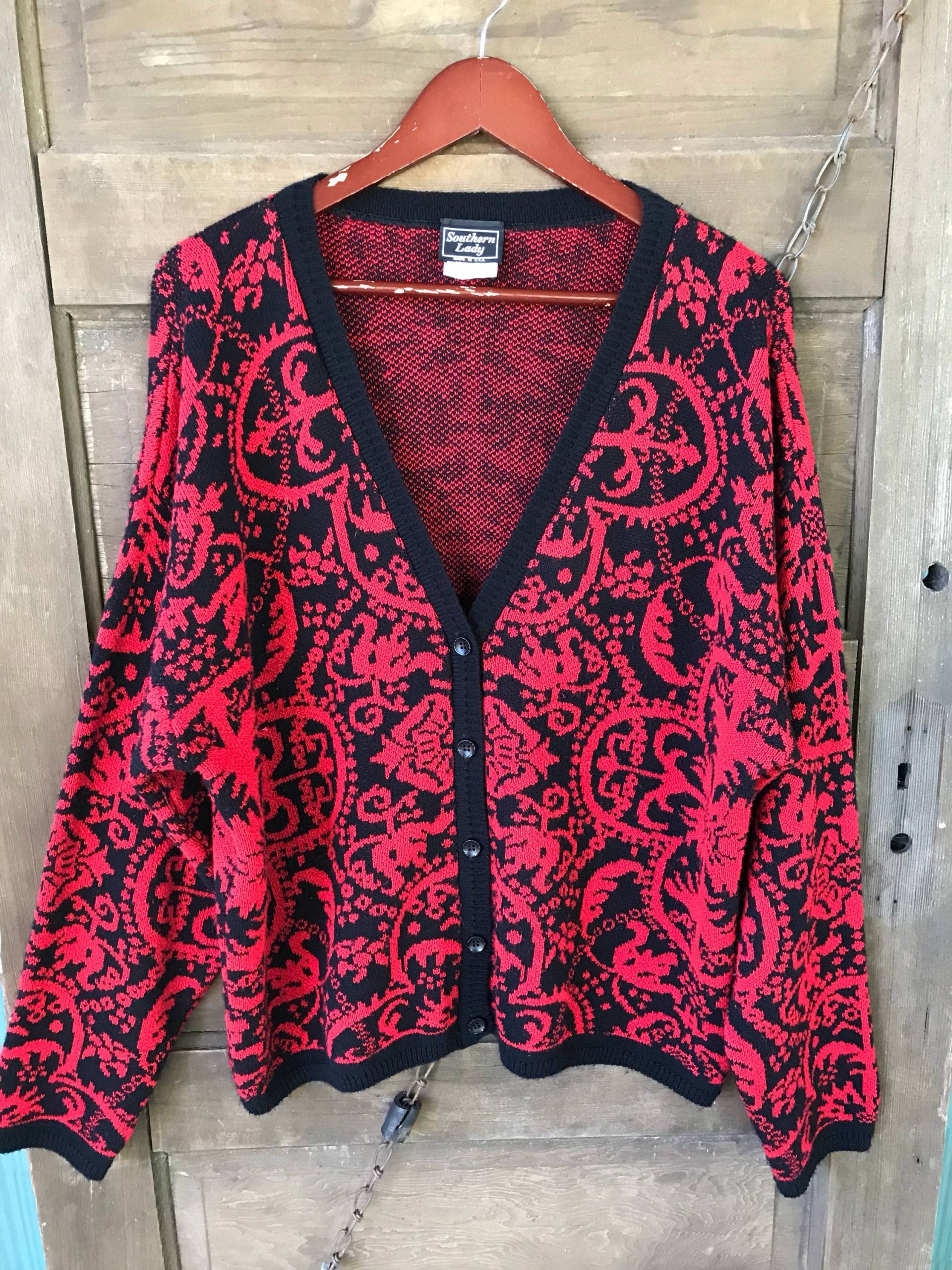 Vintage 80Er Jahre Damen Strick Demask Long Cardigan Pullover Von Südlichen Lady Größe Extra Large von FossilizedFeather