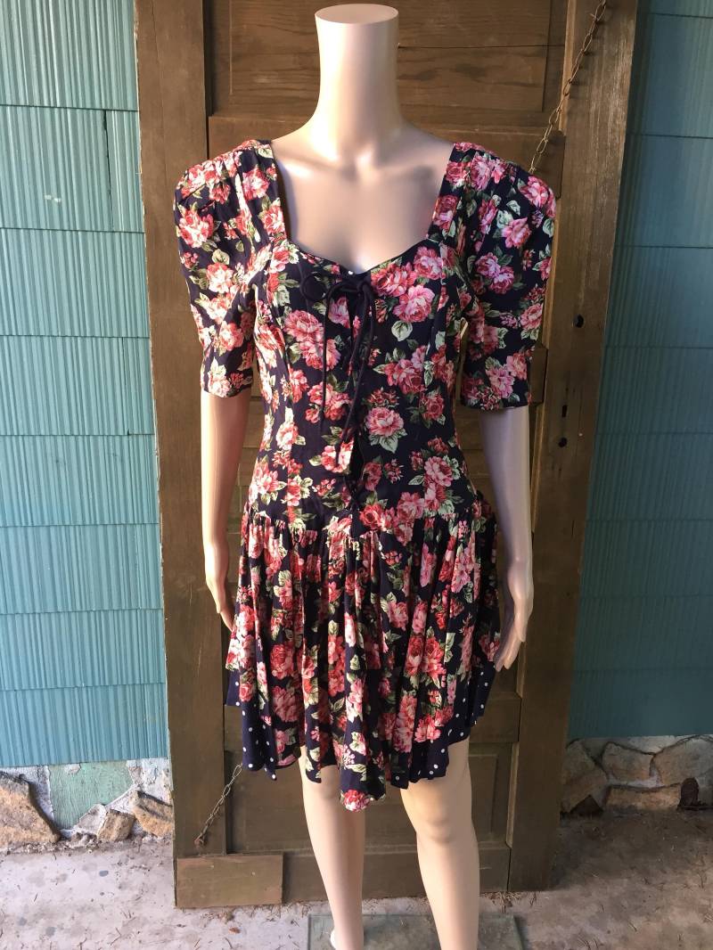 Vintage 80Er Jahre Florales Korsett Minikleid Mit Polka Dot Unterrock Von Jonatan Martin Größe Small/Medium von FossilizedFeather