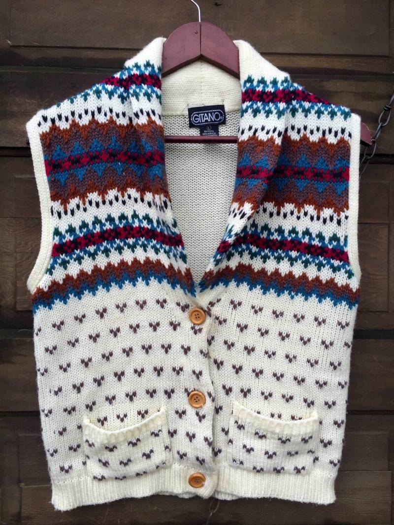 Vintage 80Er Jahre Gemusterter Längerer Fit Buttondown Pullover Weste Ärmelloser Von Gitano Vintage 80Er Jahre Gemusterter Längerer Fit Buttondown Pullover Weste Ärmelloser Von Gitano von FossilizedFeather