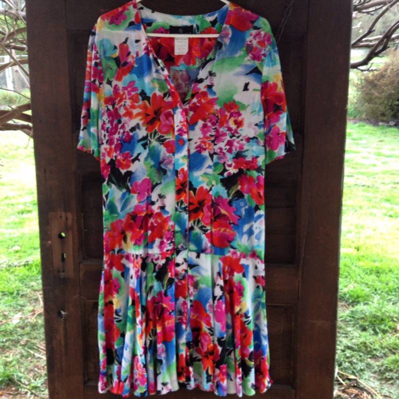 Vintage 90Er Jahre Drop Taille Blumendruck Rayon Crepe Kleid Von Carol Little Größe 38 von FossilizedFeather