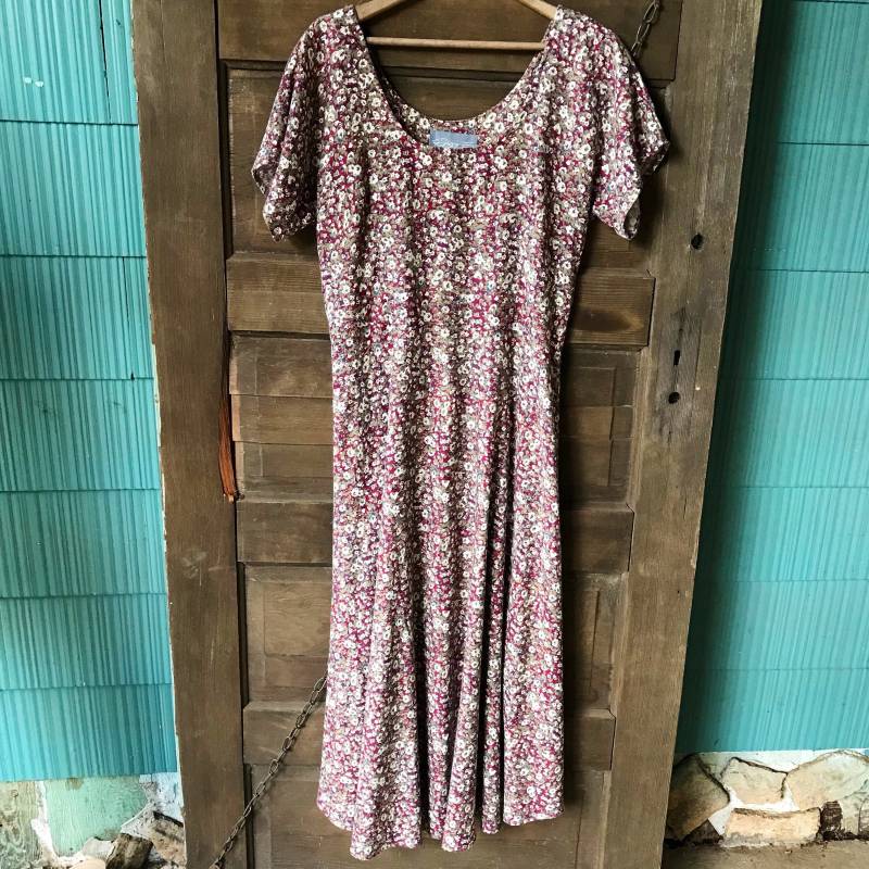 Vintage 90Er Jahre Rotes Blumen Rayon Maxi Kleid Von Rabbit Designs von FossilizedFeather