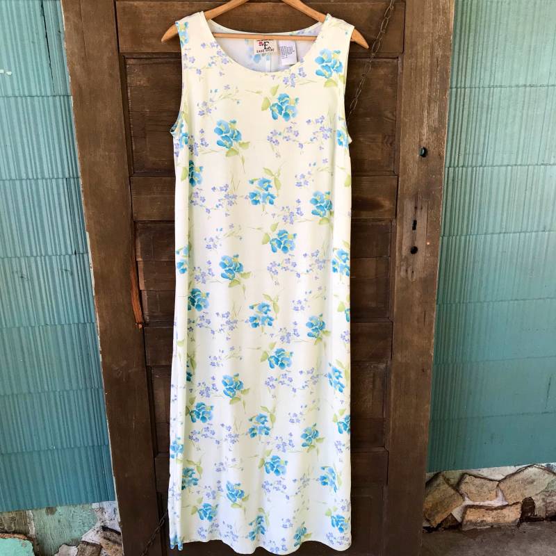 Vintage 90Er Off White Floral Ärmelloses Rayon Maxi Kleid Von Ease Sport Größe Medium von FossilizedFeather