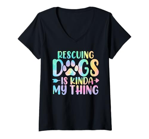 Damen Hunde retten ist irgendwie mein Ding Lustige Batik-Hundebesitzer T-Shirt mit V-Ausschnitt Damen Hunde retten ist irgendwie mein Ding Lustige Batik-Hundebesitzer T-Shirt mit V-Ausschnitt von Foster Dog Tees Shirts for Women & Men