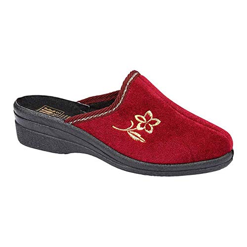 Damen Hausschuhe von Helen Komfortabel, warm, Velours, Keilabsatz, Größe 3–8 (UK), Mehrfarbig - burgunderfarben - Größe: 40 von Foster Footwear