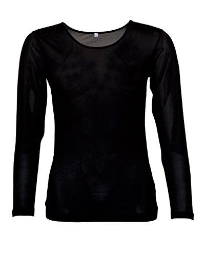 Damen Unterhemd Langarm, 100% Seide, FosterNatur, 92g/m² (L, Schwarz) von FosterNatur