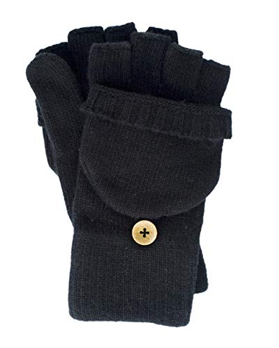 FosterNatur, Damen/Herren Wollhandschuhe mit Klappe, 100% Merino (8, Schwarz) von FosterNatur