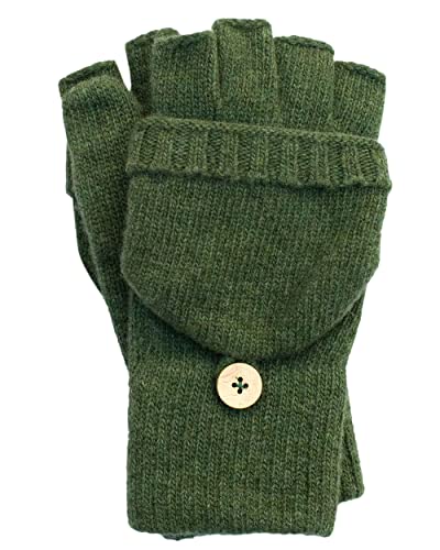 FosterNatur, Damen/Herren Wollhandschuhe Winterhandschuhe mit Klappe, 100% Merino (9, Grün) von FosterNatur