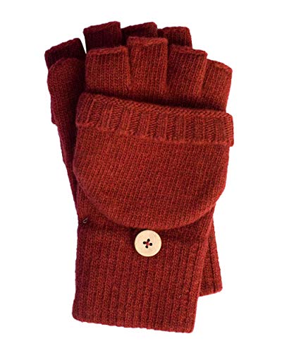 FosterNatur, Damen/Herren Wollhandschuhe mit Klappe, 100% Merino (9, Russet red) von FosterNatur