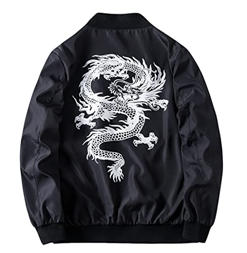 Fotang Herren Retro Drache Jacke Mäntel Stehkragen Langarm Bomberjacke Freizeit Übergangsjacke von Fotang