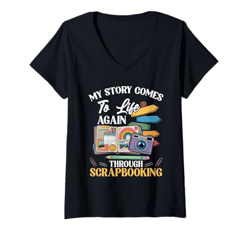 Damen My Story Comes to Life Again Through Scrapbooking T-Shirt mit V-Ausschnitt Damen My Story Comes to Life Again Through Scrapbooking T-Shirt mit V-Ausschnitt von Foto Album Journal Scrapbooking Design