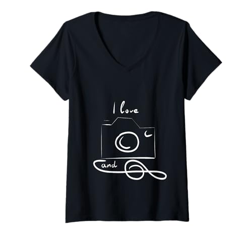 Damen Kamera Notenschlüssel Mann Frau Kinder Fotographie Junge T-Shirt mit V-Ausschnitt Damen Kamera Notenschlüssel Mann Frau Kinder Fotographie Junge T-Shirt mit V-Ausschnitt von Foto & Ton