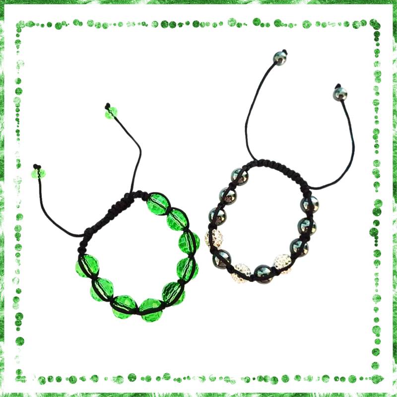 Shamballa-Armbänder - Mit Glitzer, Strass-Steine | Schwarz Und Grüne Facettensteine | 2 Stück von FotoBuchSHOP