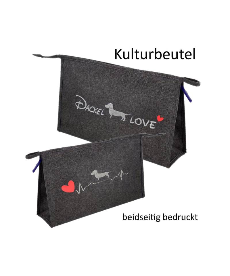 Dackel Kulturbeutel Tasche Waschbeutel Herren + Damen Taschen Reissverschluss Love Teckel Dacks Dackel Liebe Wurst Beutel von FotoServietten