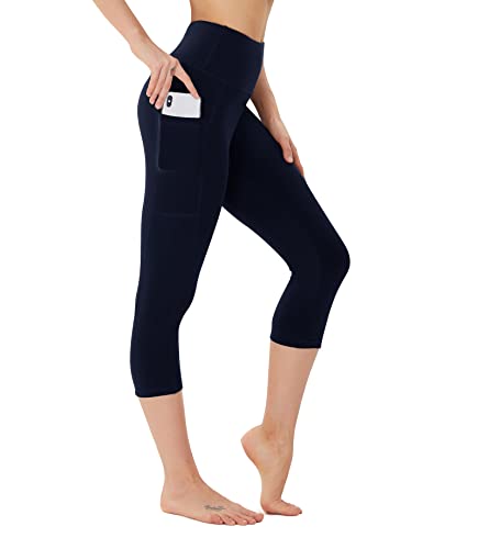 FOTOCITI 3/4 Leggings Damen mit Tasche Capri Leggins High Waist Caprihose Sommer Blickdicht Sportleggins Sporthose Hose Gym Outdoor Yoga(02#Navy-Capri, L-XL) von FOTOCITI