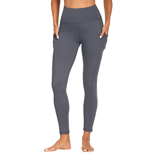 FOTOCITI Sport Leggings Damen mit Tasche High Waist Sportleggins Lang Blickdicht Sporthose Push Up Yogahose Bauchweg Laufhose Fitnesshose Hose(Dunkelgrau, L-XL) von FOTOCITI