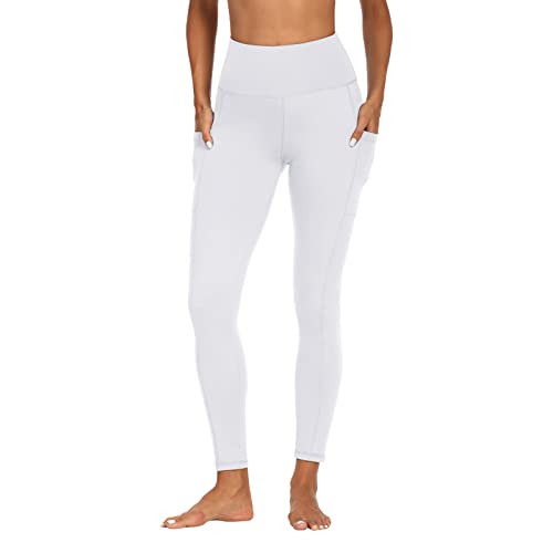 FOTOCITI Sport Leggings Damen mit Tasche High Waist Sportleggins Lang Blickdicht Sporthose Push Up Yogahose Bauchweg Laufhose Fitnesshose Hose(1-Weiß, S-M) von FOTOCITI