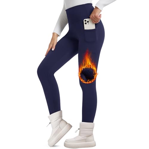 FOTOCITI Thermo Leggings Damen Winter Mit Tasche Thermoleggins Gefütterte Fleece Warme Thermounterwäsche High Waist Lange Sportleggins Yogahose Hose von FOTOCITI