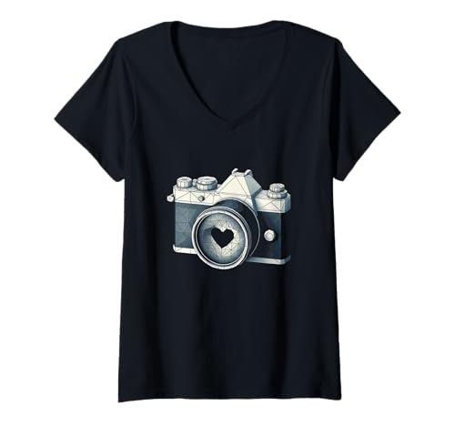 Damen Fotograf Fotografie Fotografen Polygon Kamera T-Shirt mit V-Ausschnitt Damen Fotograf Fotografie Fotografen Polygon Kamera T-Shirt mit V-Ausschnitt von Fotografen Spruch Fotografie Foto Kamera