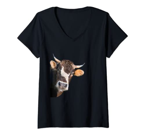 Damen Witzige Kuh Landwirt T-Shirt mit V-Ausschnitt Damen Witzige Kuh Landwirt T-Shirt mit V-Ausschnitt von Fotorealisitsche Kuh Rinder