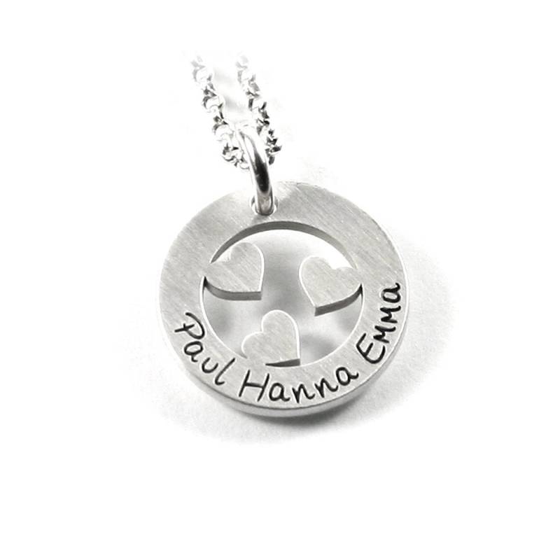 Anhänger + 45 cm Lange Kette 925 Silber Mit Individueller Gravur Drei Herzen Herzchen Herz Namenskette Damen Taufschmuck Geburt | Ps197Ke2 von Fotoschmuck24