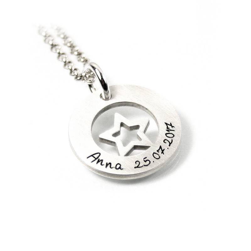 Anhänger + 45 cm Lange Kette 925 Silber Mit Individueller Gravur Sterne Sternchen Stern Namenskette Datum Damen Herren Initiale | Ps90Ke2 von Fotoschmuck24