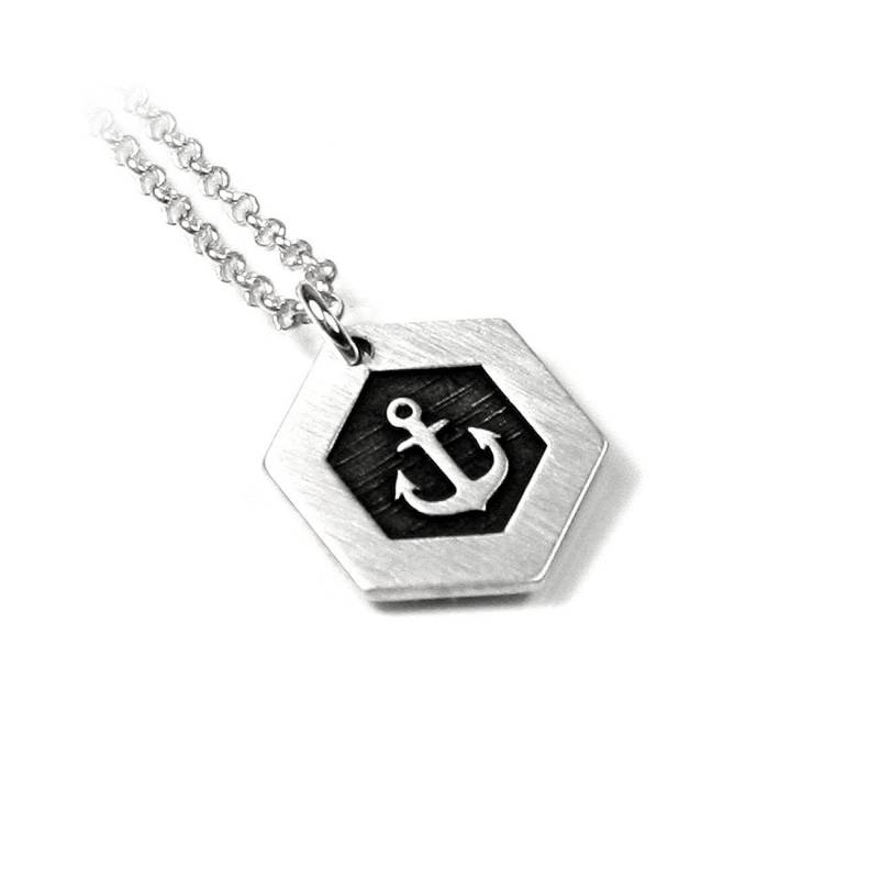 Anhänger Anker Gravurplatte Mit Individueller Gravur Kette 925 Silber Unisex Herren Damen Namenskette Datum Gps Geo Koordinaten | Ps53 Ke2 von Fotoschmuck24