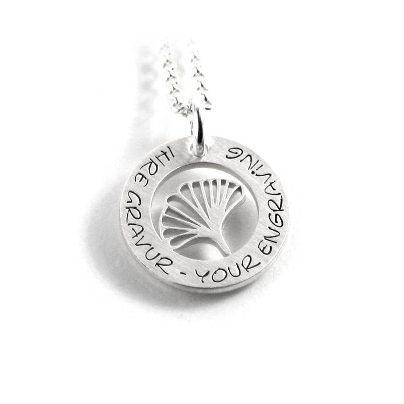 Anhänger Gravur Ginkgoblatt Ginkgo Hoffnung Und Freundschaft Symbol Wünsche Erinnerung Glück Kette 925 Silber Rund Name | Ps487Ke2 von Fotoschmuck24
