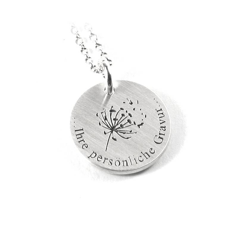 Anhänger Gravur Pusteblume Vergänglichkeit Symbol Neubeginn Loslassen Wünsche Erinnerung Gedenken Glück Kette 925 Silber Rund Name |Ps259Ke2 von Fotoschmuck24