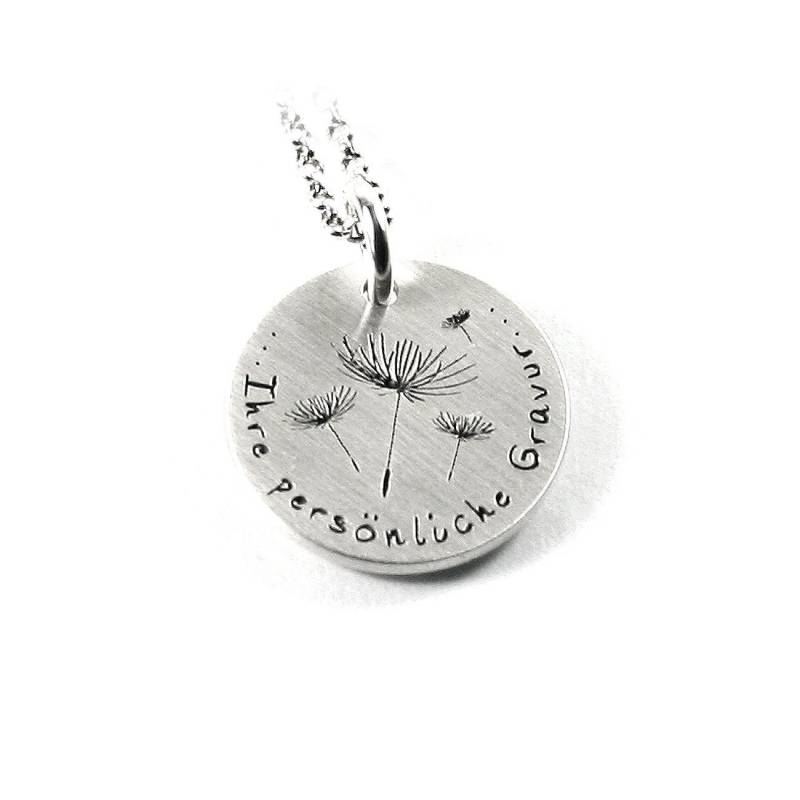 Anhänger Gravur Pusteblume Vergänglichkeit Symbol Neubeginn Loslassen Wünsche Erinnerung Gedenken Glück Kette 925 Silber Rund Name |Ps313Ke2 von Fotoschmuck24