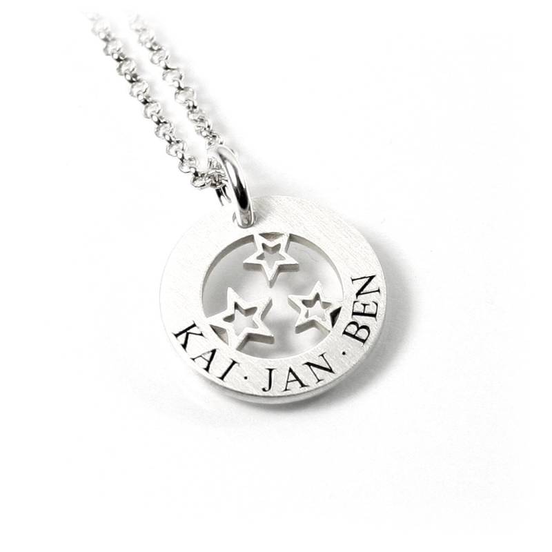 Anhänger Mit Gravur 45 cm Lange Kette Aus 925 Silber Sternchen Stern Sterne Namenskette Datum Initiale Unisex Damen Herren | Ps101Ke2 von Fotoschmuck24