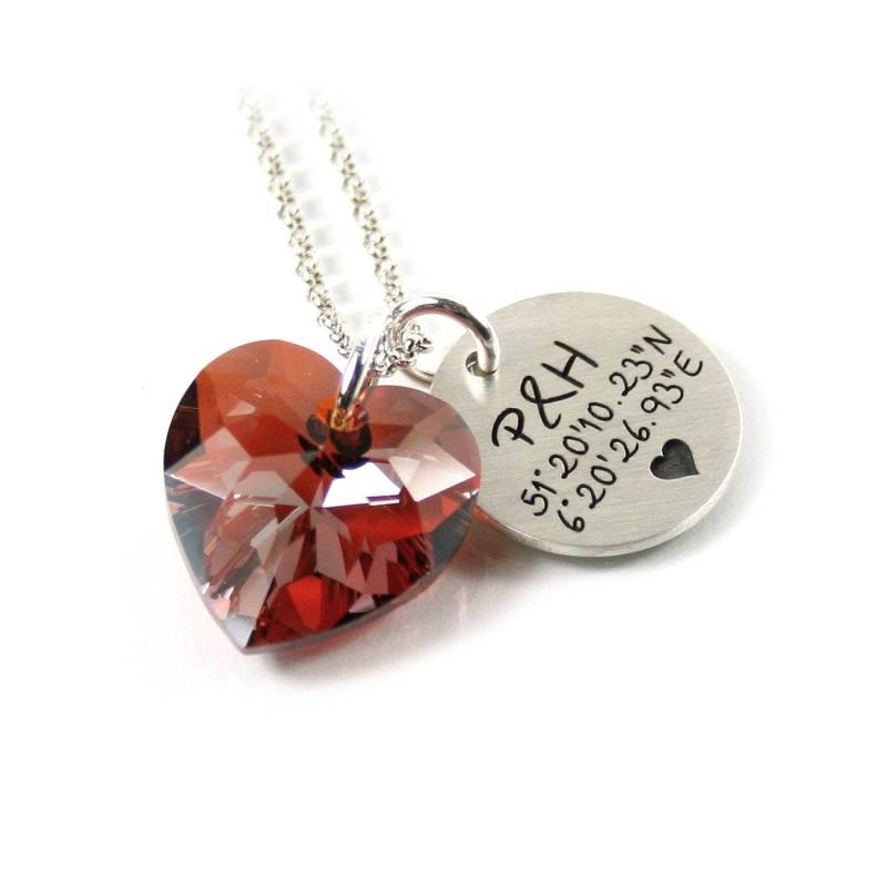 Anhänger Mit Gravur 925 Silber Herz | Herzanhänger Aus Swarovski Kristallen Koordinaten Anker Stern Herzanker Unendlich Zeichen Ps2Swa2Ke2 von Fotoschmuck24